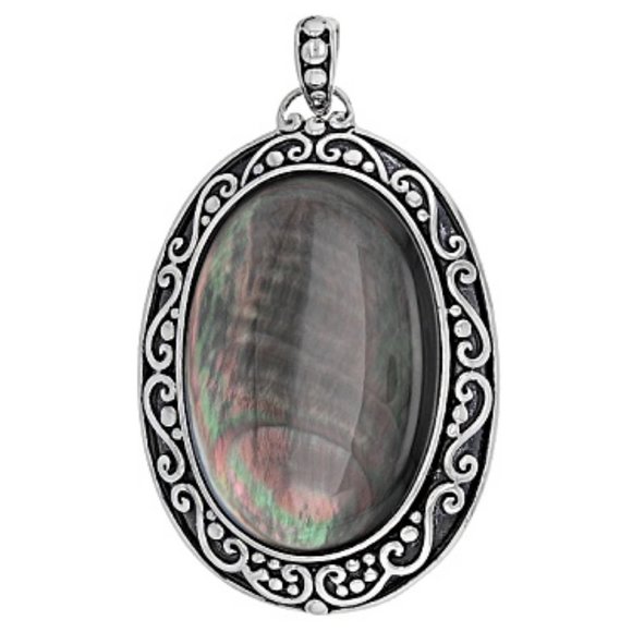 HUGE NEW Gray MOP Rhodium Enhancer Pendant - Picture 5 of 13